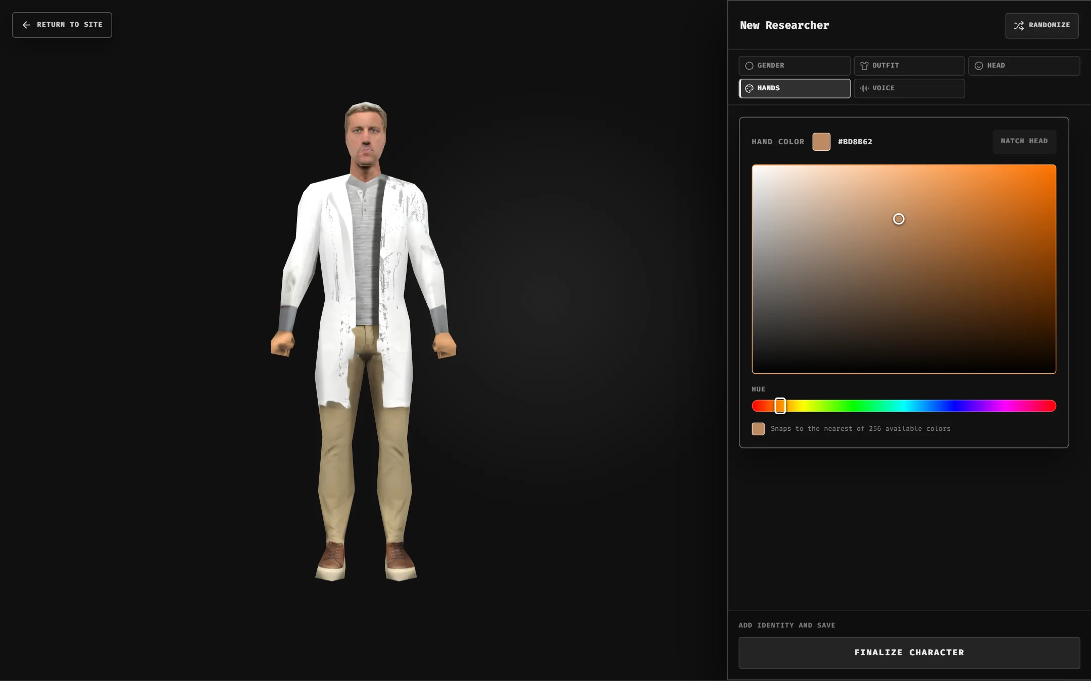 Hand color picker with hue slider and saturation field